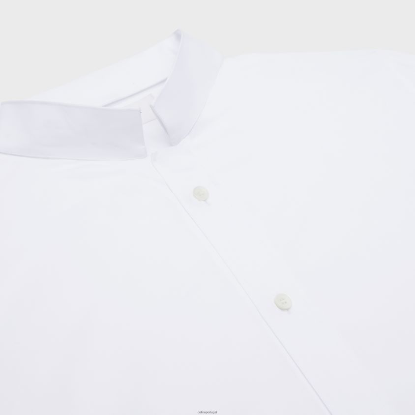 homens vestuário CELINE camisa larga com gola invertida em popeline de algodão branco T204R1911