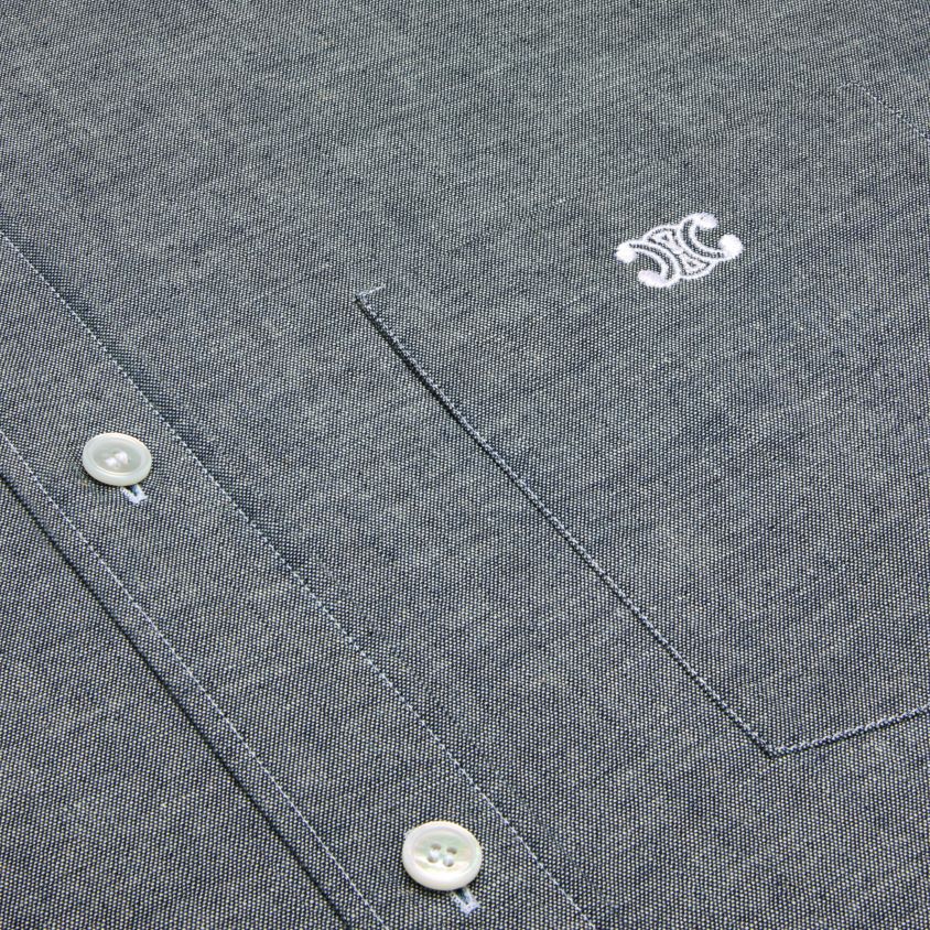 homens vestuário CELINE camisa solta em algodão cambraia leve azul índigo/craie T204R1798