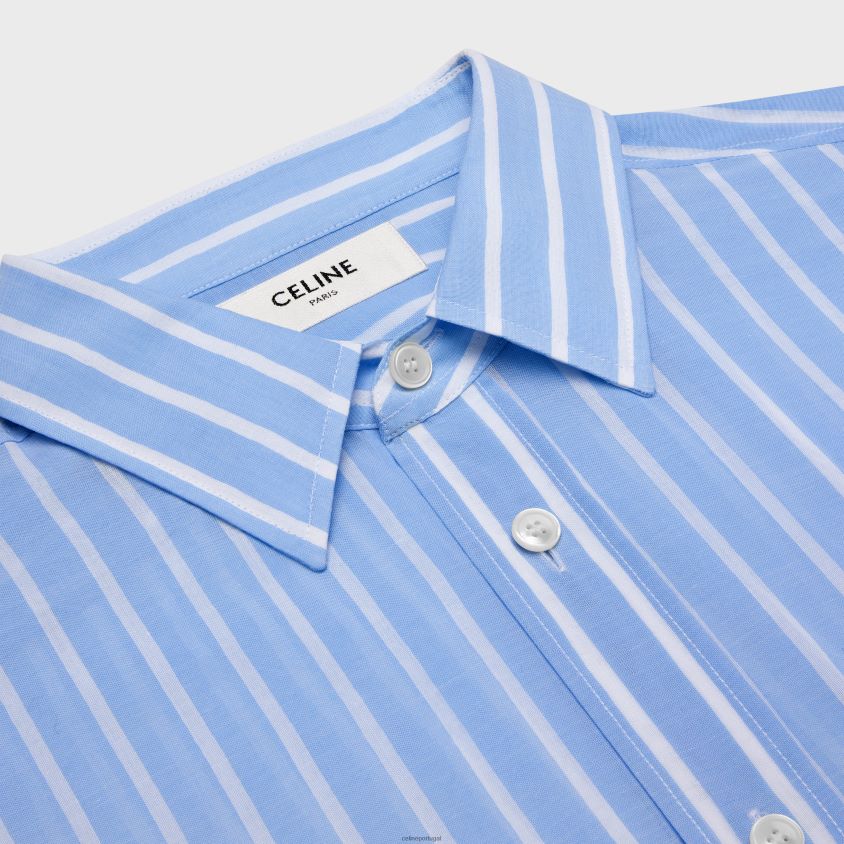 homens vestuário CELINE camisa solta em algodão listrado azul/branco T204R1913