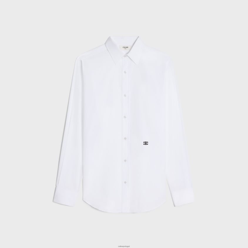homens vestuário CELINE camisa solta em popeline de algodão branco T204R1799