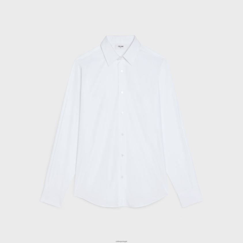 homens vestuário CELINE camisa solta em popeline de algodão branco T204R1916