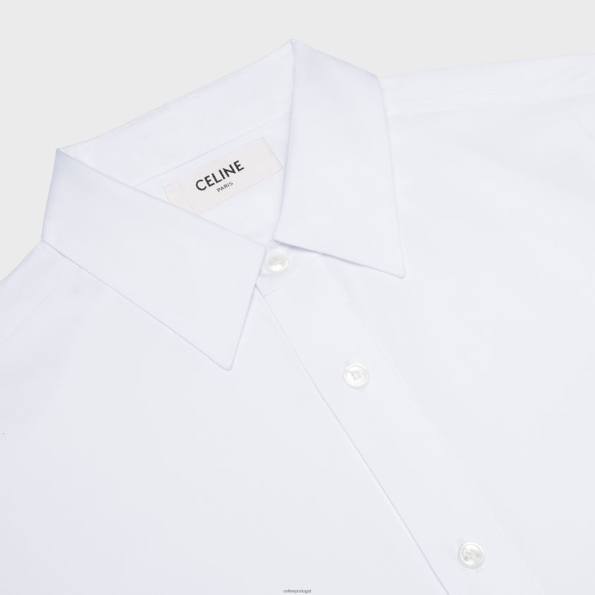 homens vestuário CELINE camisa solta em popeline de algodão branco T204R1916