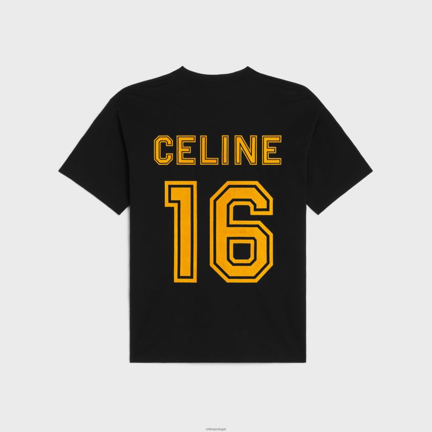 homens vestuário CELINE Camiseta 16 larga em jersey de algodão preto/amarelo dourado T204R1928