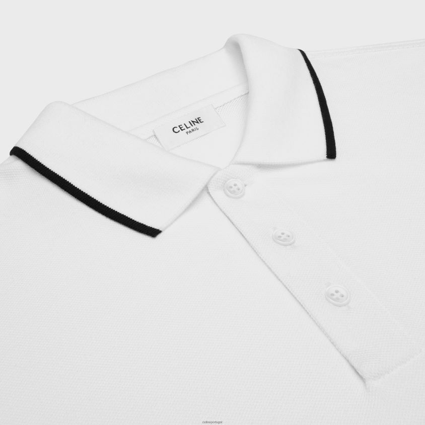 homens vestuário CELINE camisa pólo clássica em piquê de algodão off white/preto T204R1935