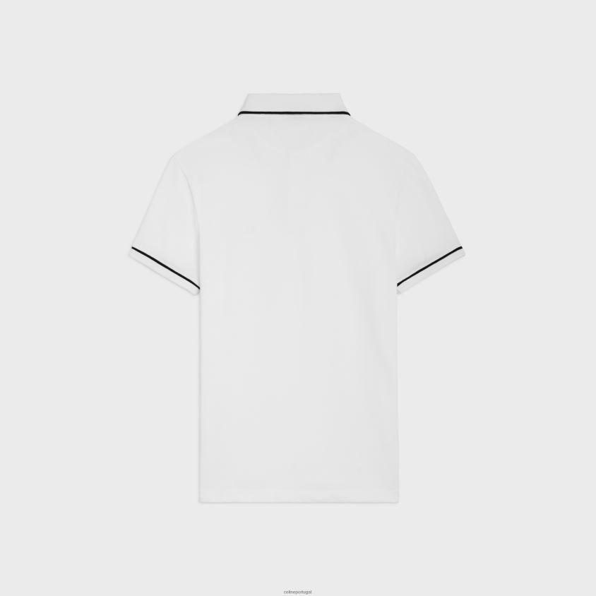 homens vestuário CELINE camisa pólo clássica em piquê de algodão off white/preto T204R1936