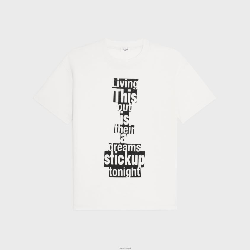 homens vestuário CELINE camiseta Dash Snow solta em jersey de algodão off white/preto T204R1814