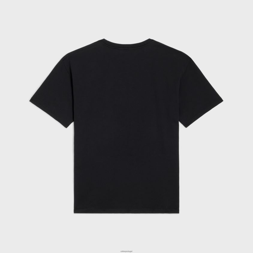 homens vestuário CELINE camiseta de ondas soltas em jersey de algodão Preto branco T204R1925
