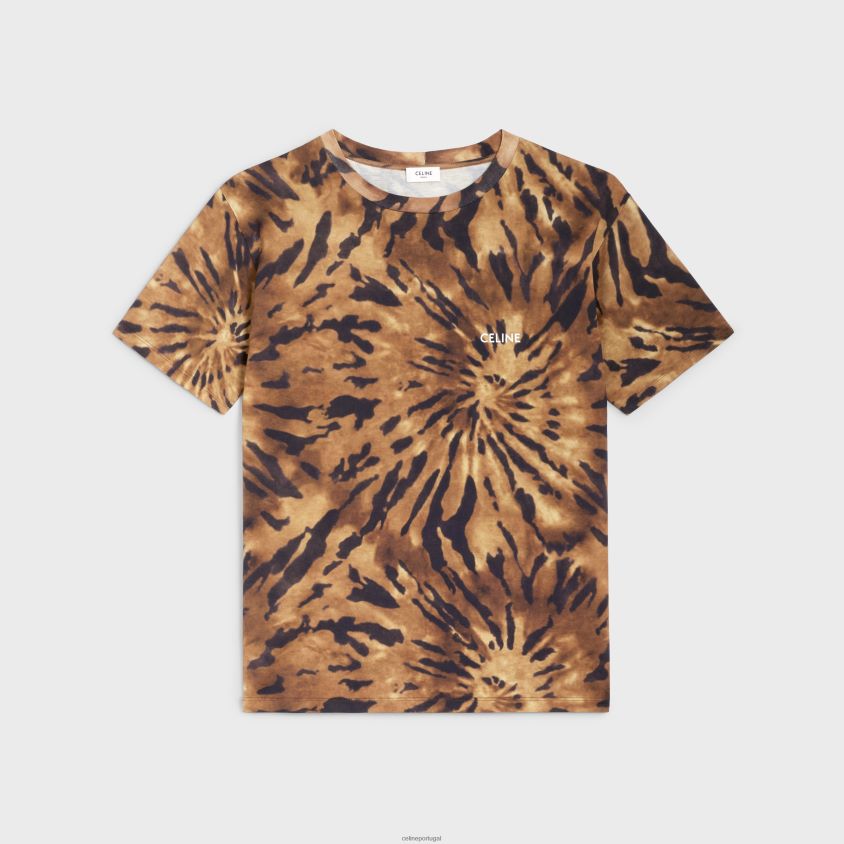 homens vestuário CELINE camiseta solta em algodão tie-dye marrom/preto/esbranquiçado T204R1926