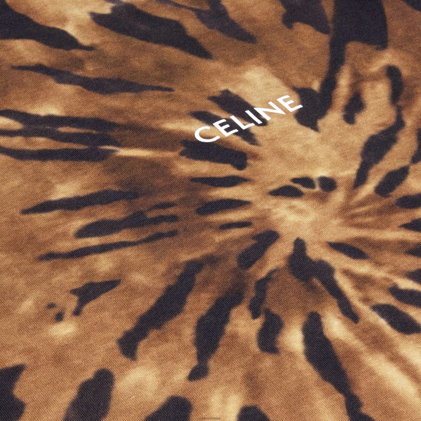 homens vestuário CELINE camiseta solta em algodão tie-dye marrom/preto/esbranquiçado T204R1926