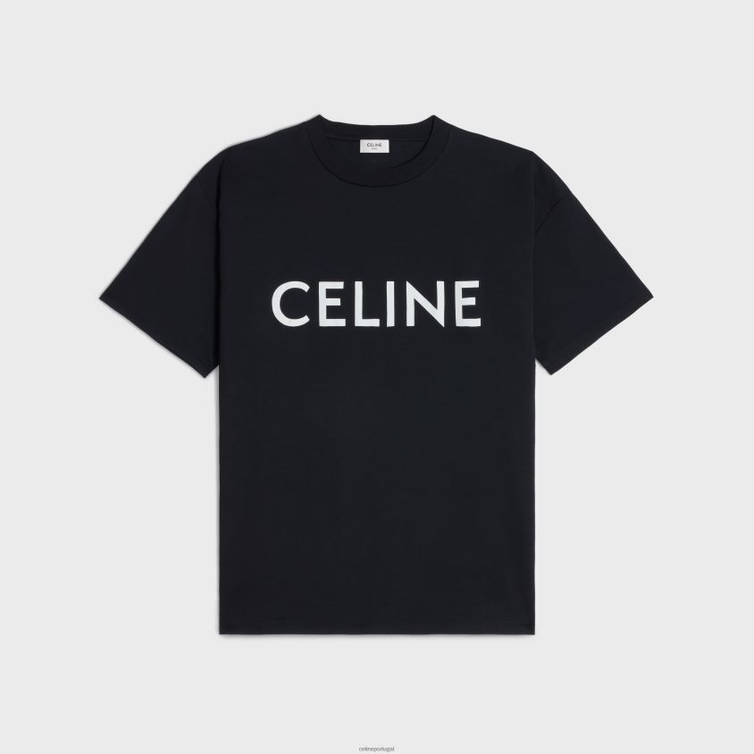 homens vestuário CELINE camiseta solta em jersey de algodão Preto branco T204R1932