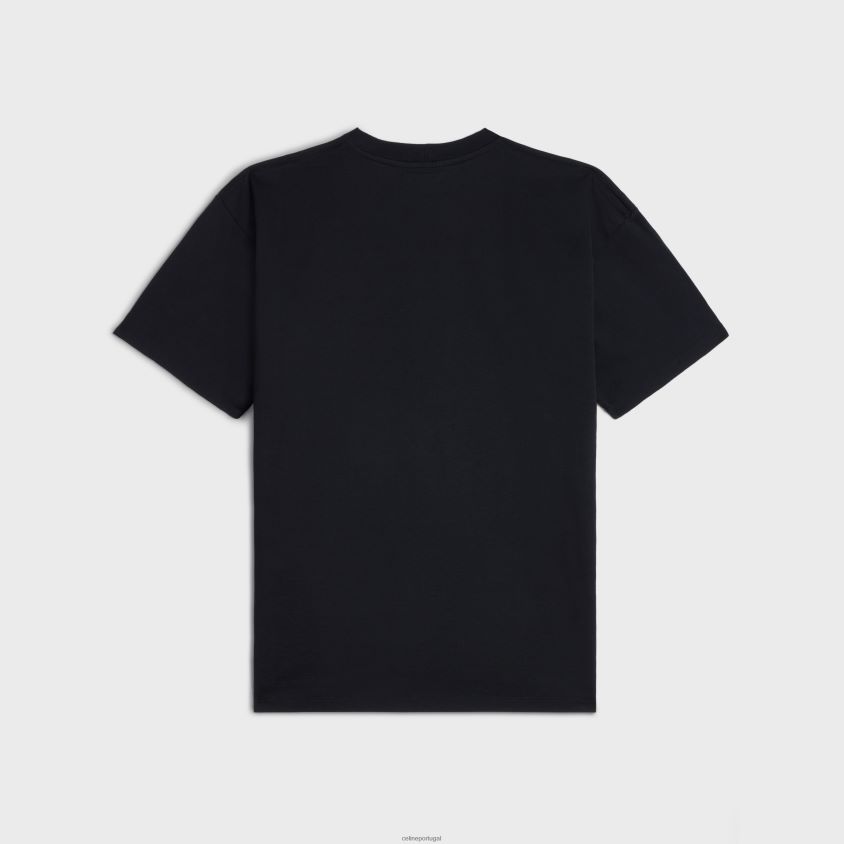 homens vestuário CELINE camiseta solta em jersey de algodão Preto branco T204R1932