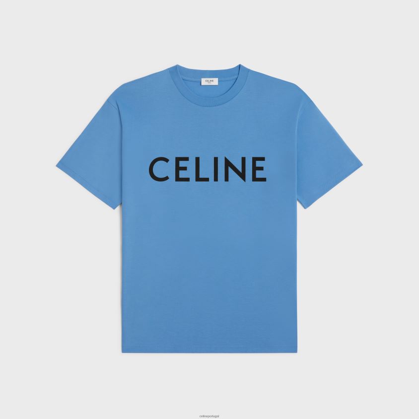 homens vestuário CELINE camiseta solta em jersey de algodão azul sujo/preto T204R1816
