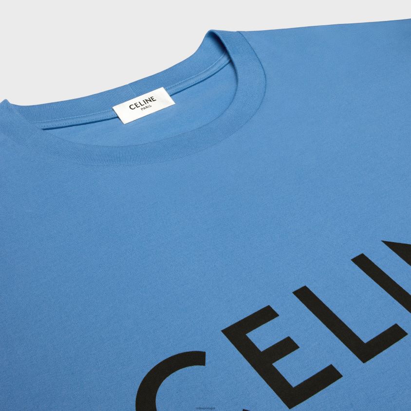 homens vestuário CELINE camiseta solta em jersey de algodão azul sujo/preto T204R1816