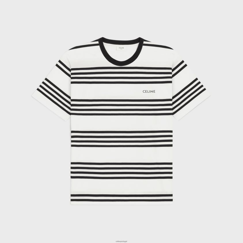 homens vestuário CELINE camiseta solta em jersey de algodão listrado off white/preto T204R1817