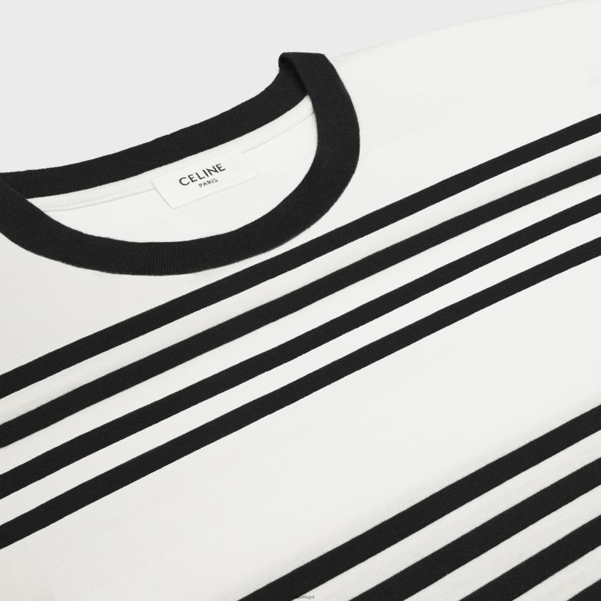 homens vestuário CELINE camiseta solta em jersey de algodão listrado off white/preto T204R1817