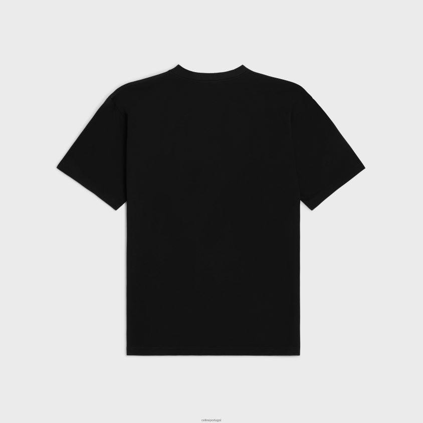 homens vestuário CELINE camiseta solta em jersey de algodão preto/amarelo dourado/esbranquiçado T204R1815