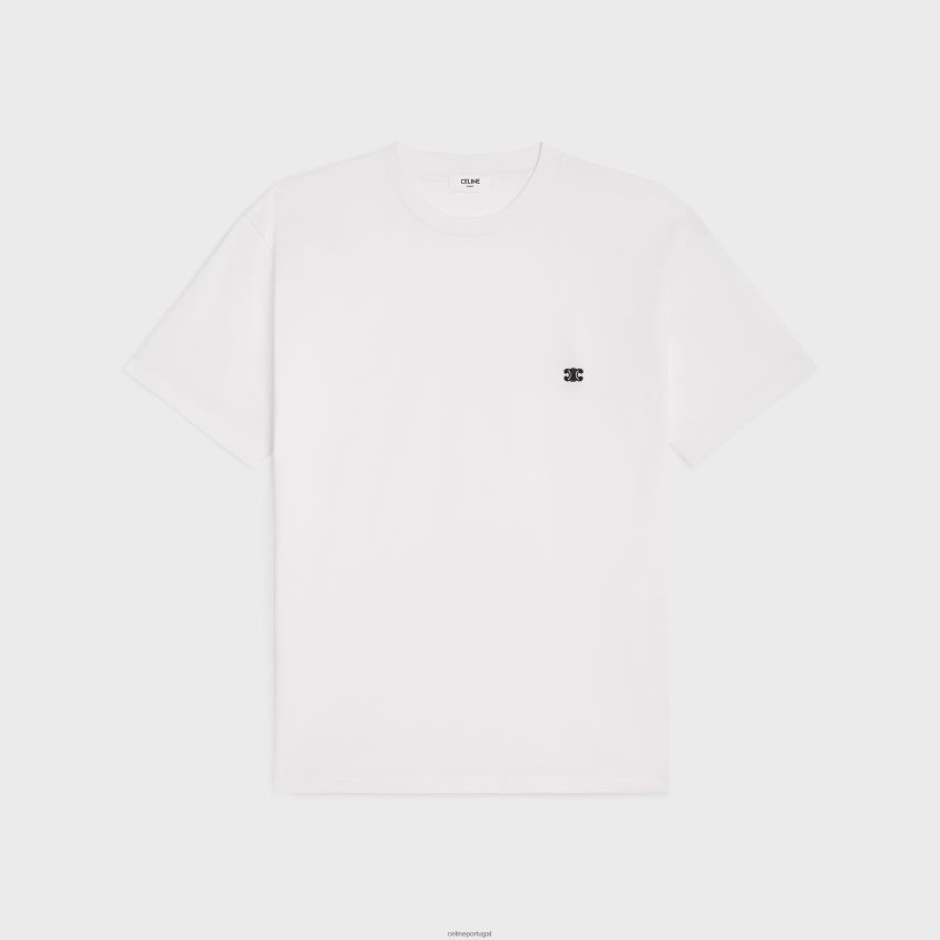 homens vestuário CELINE camiseta solta triomphe em jersey de algodão off white/preto T204R1821