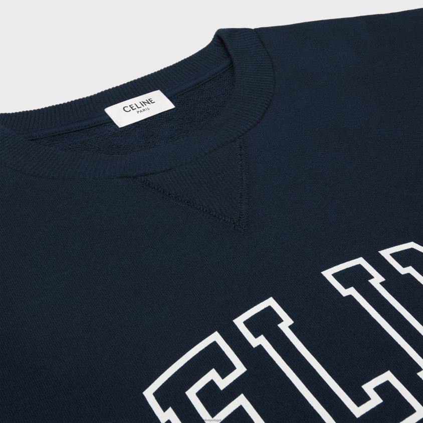 homens vestuário CELINE moletom solto em lã de algodão marinho/off white T204R1811