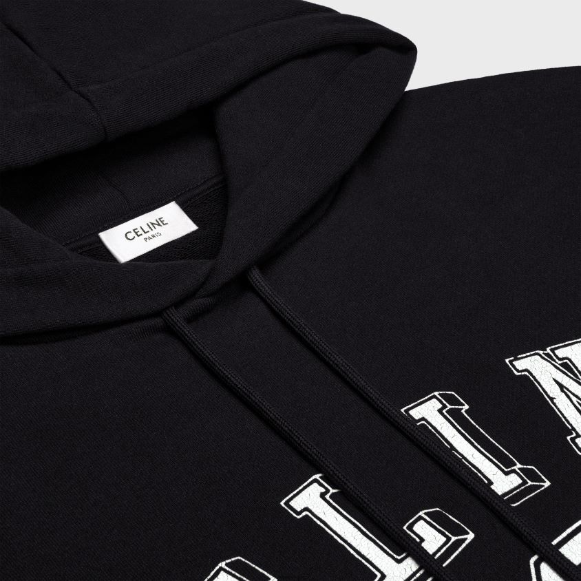 homens vestuário CELINE 16 moletom solto em lã de algodão Preto branco T204R1809