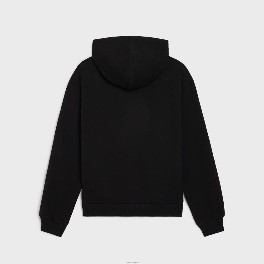 homens vestuário CELINE moletom bordado solto em lã de algodão preto/off white/cristal T204R1940