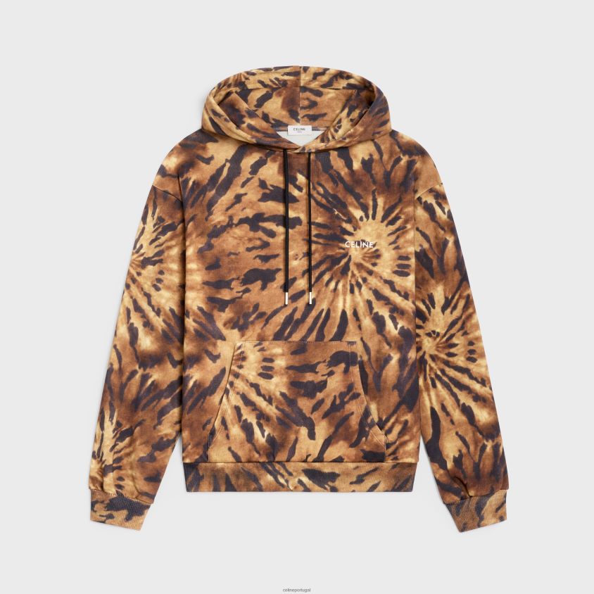 homens vestuário CELINE moletom solto em jersey de lã marrom/preto/esbranquiçado T204R1946