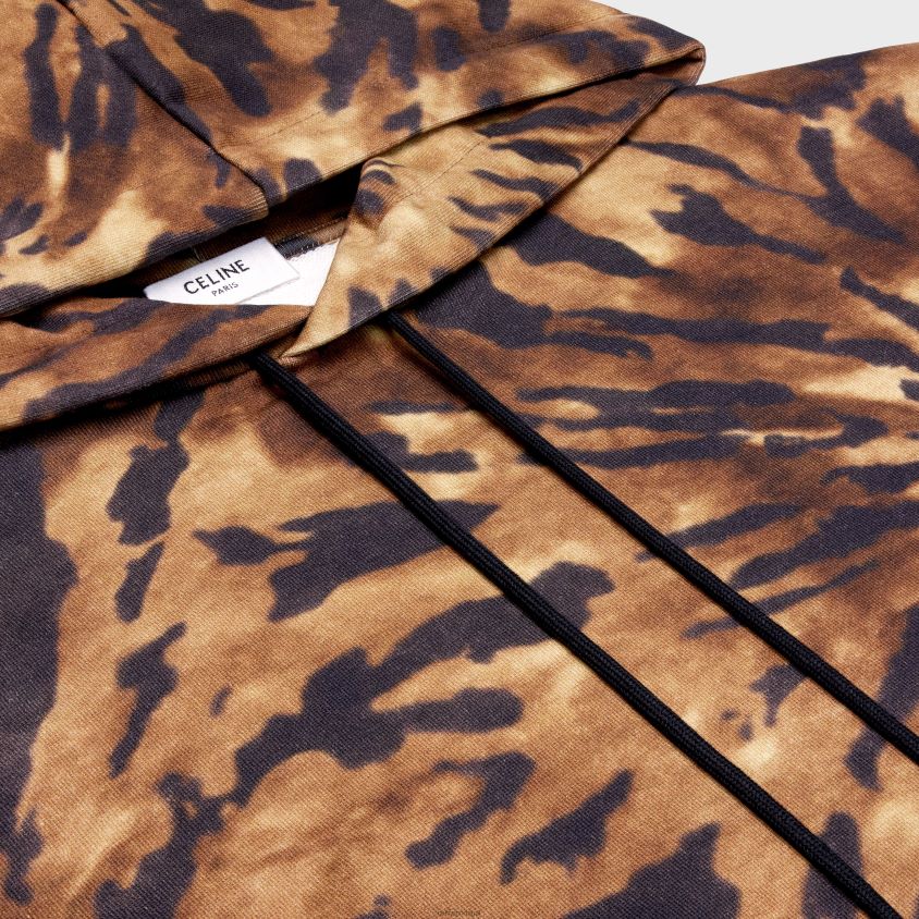 homens vestuário CELINE moletom solto em jersey de lã marrom/preto/esbranquiçado T204R1946