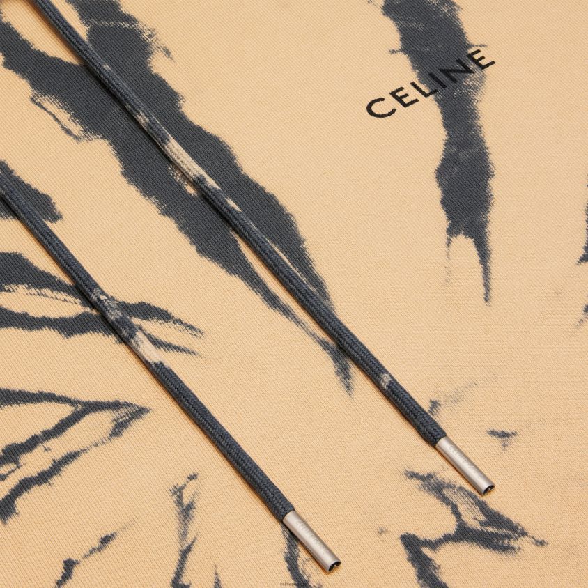 homens vestuário CELINE moletom solto em lã de algodão cinza/bege/preto T204R1947