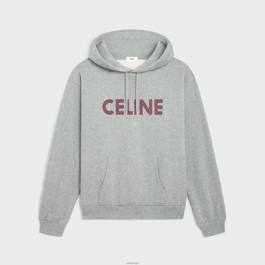 homens vestuário CELINE moletom solto em lã de algodão cinza melange/bordô T204R1941