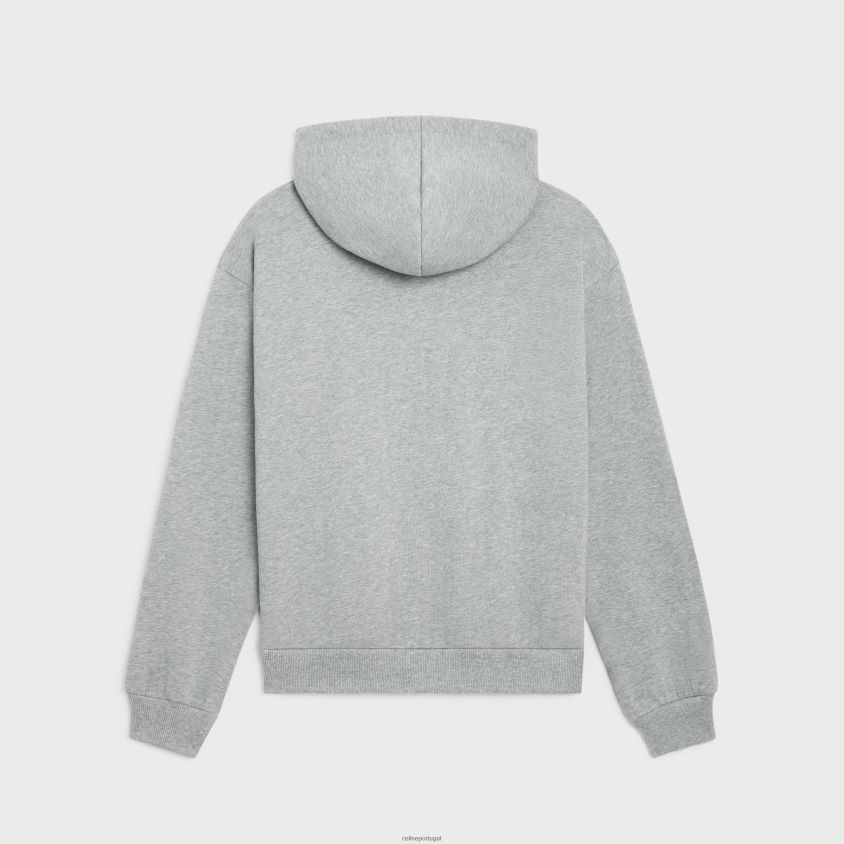 homens vestuário CELINE moletom solto em lã de algodão cinza melange/bordô T204R1941