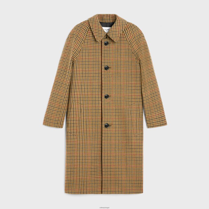 homens vestuário CELINE casaco mac em lã xadrez bege/caqui/rouille T204R1860