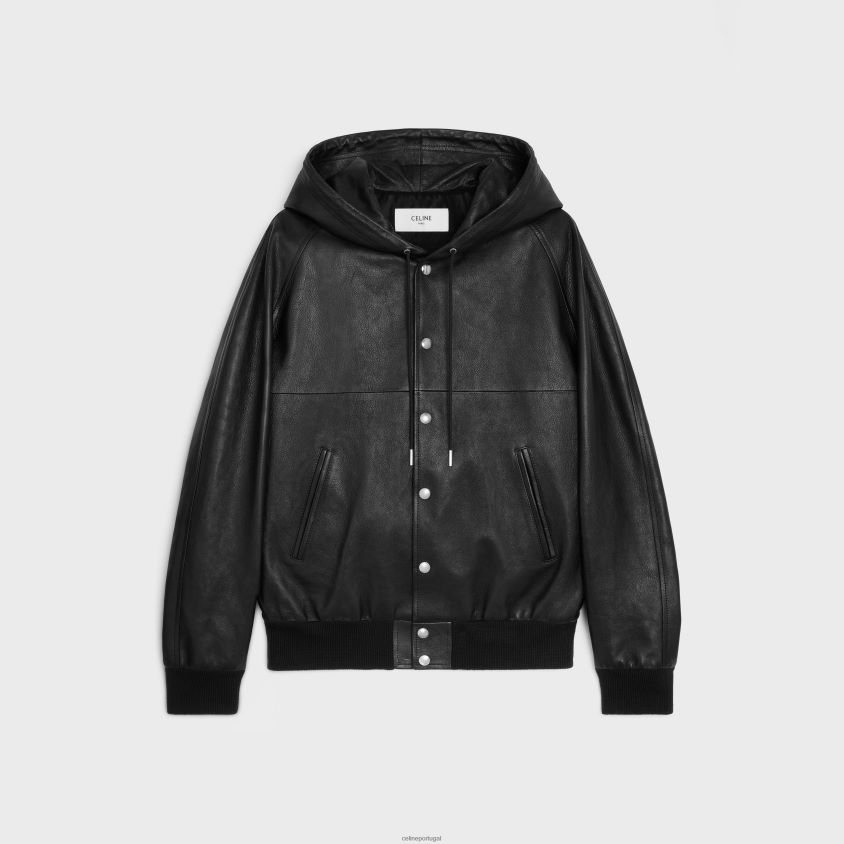 homens vestuário CELINE blusão folgado em pele de cordeiro macia preto T204R1783