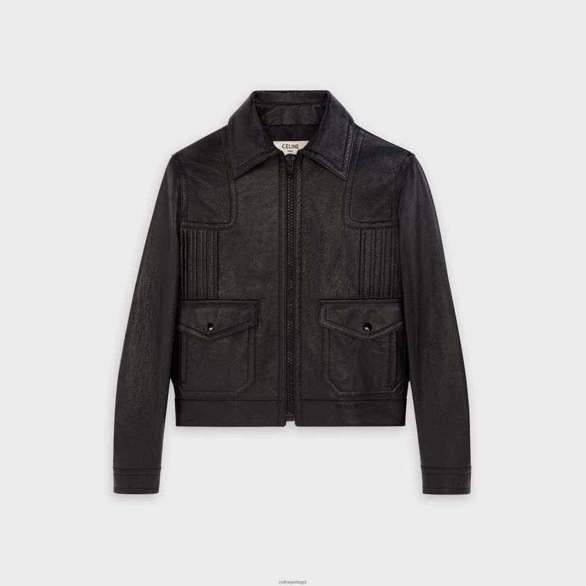 homens vestuário CELINE blusão paul em pele de cordeiro preto T204R1831