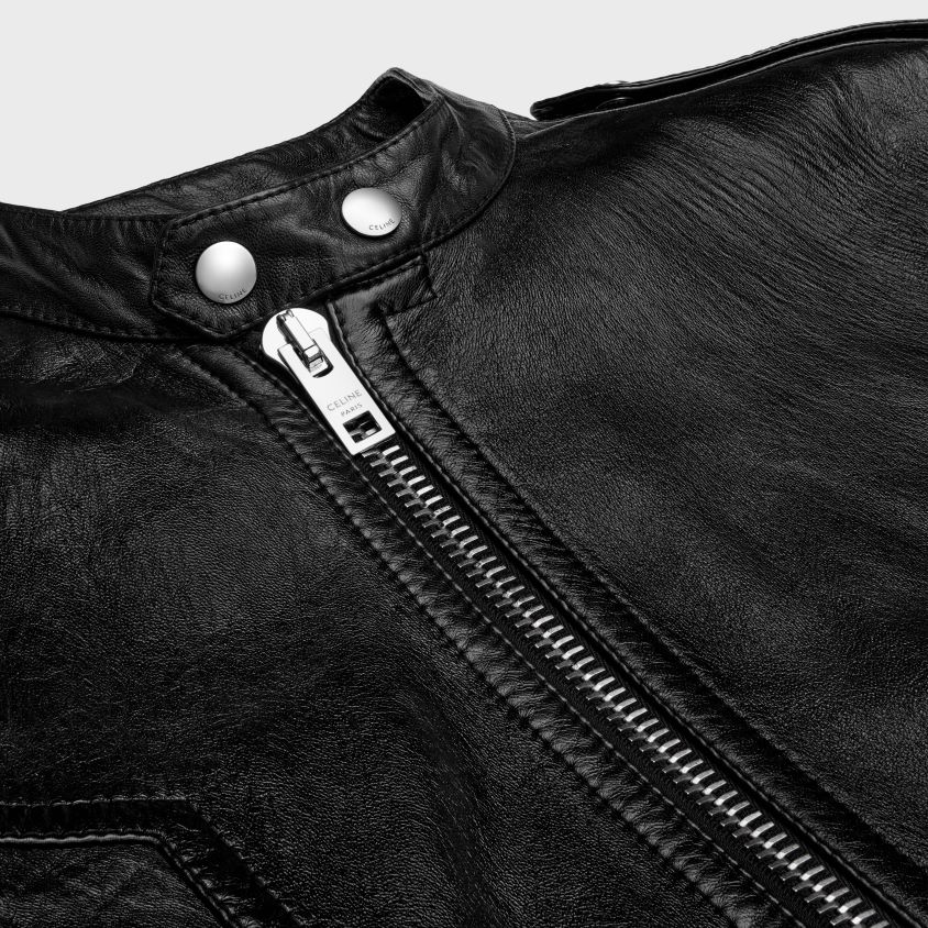 homens vestuário CELINE blusão racer em pele de cordeiro macia preto T204R1780