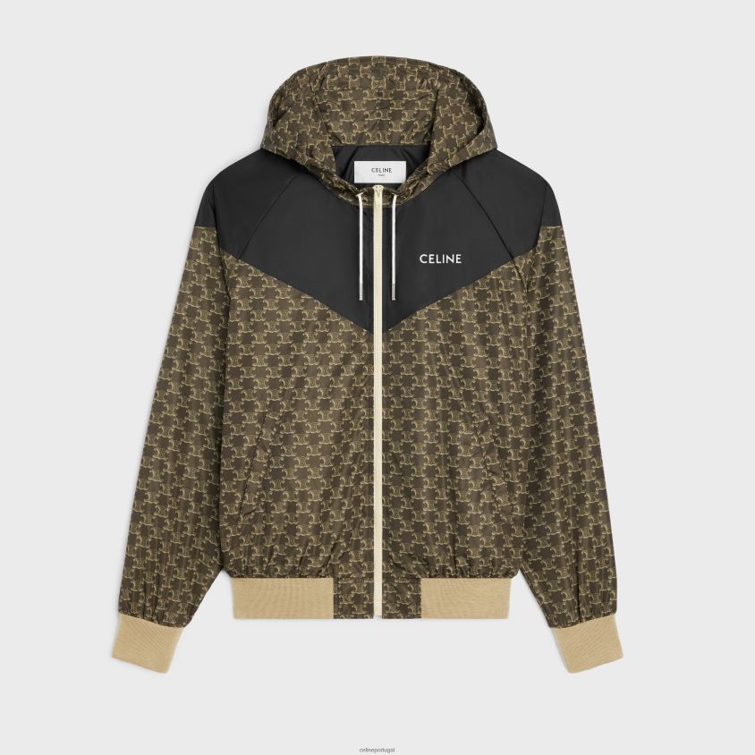 homens vestuário CELINE jaqueta blusão em nylon monograma bege/preto T204R1855