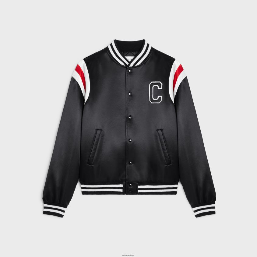 homens vestuário CELINE jaqueta bomber em cetim grosso preto T204R1843