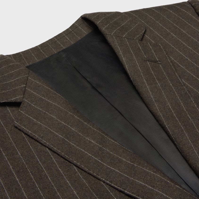 homens vestuário CELINE jaqueta carnaby em jaqueta de flanela listrada marrom/craie T204R1878