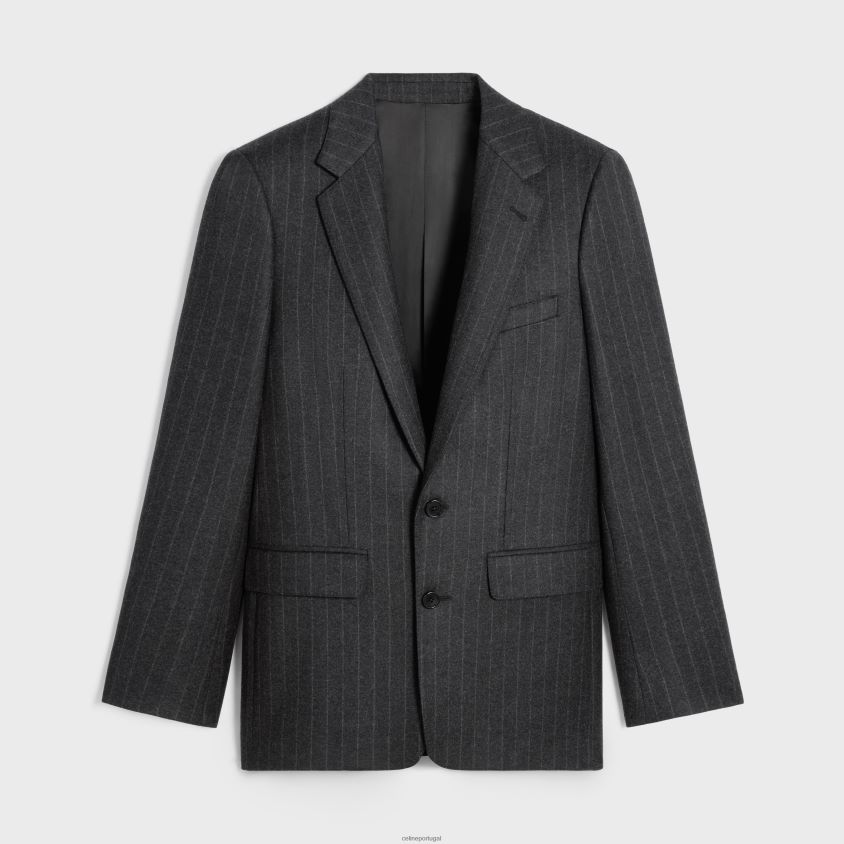 homens vestuário CELINE jaqueta clássica em flanela listrada melange cinza T204R1876