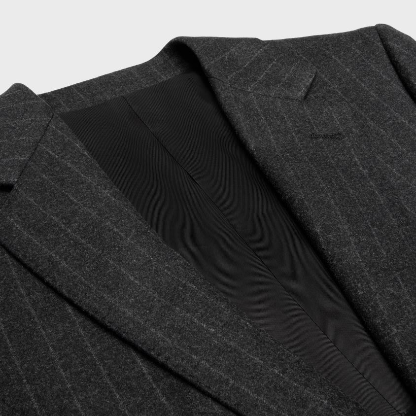 homens vestuário CELINE jaqueta clássica em flanela listrada melange cinza T204R1876