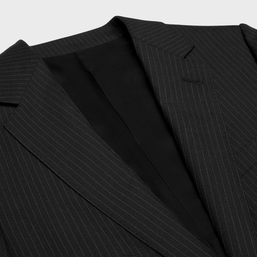 homens vestuário CELINE jaqueta clássica em flanela listrada preto/gris T204R1875