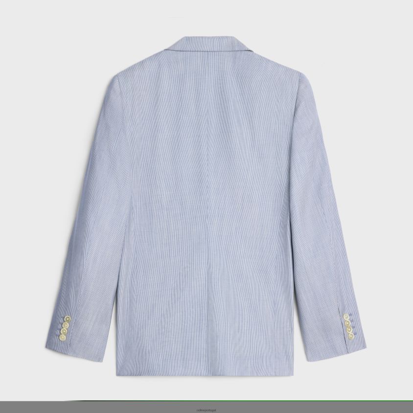 homens vestuário CELINE jaqueta clássica em lã e seda listrada craie/azul T204R1874