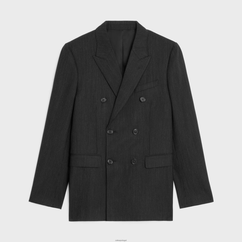 homens vestuário CELINE jaqueta clássica em lã listrada Preto branco T204R1882