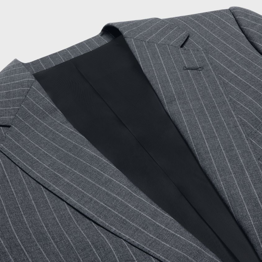 homens vestuário CELINE jaqueta clássica em lã listrada cinza/craie T204R1872