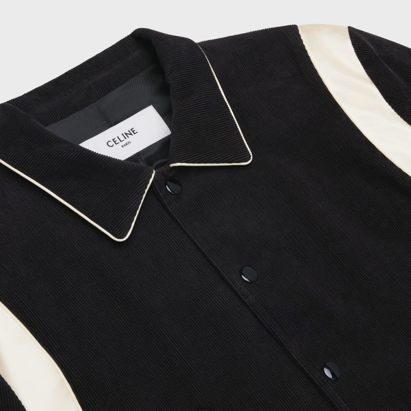 homens vestuário CELINE jaqueta de pelúcia em veludo cotelê preto T204R1833