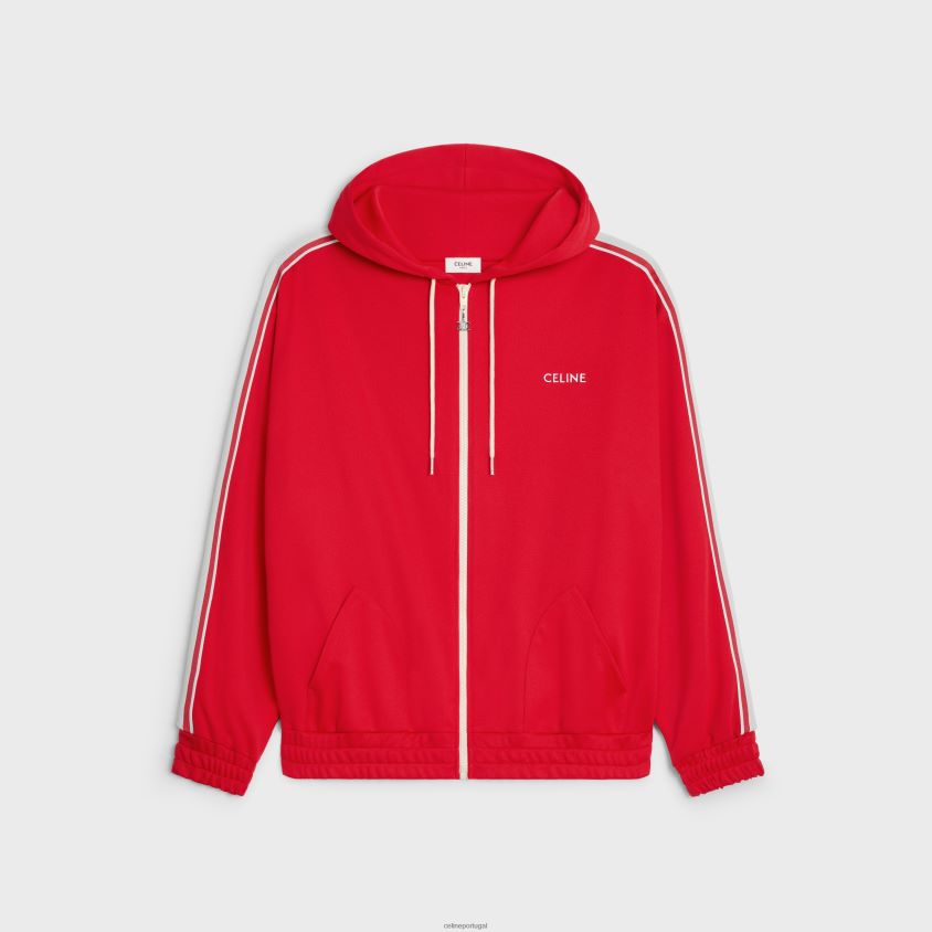 homens vestuário CELINE jaqueta de treino em jersey dupla face vermelho/ off white T204R1953