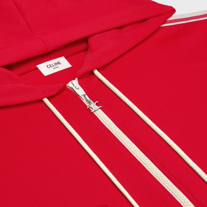 homens vestuário CELINE jaqueta de treino em jersey dupla face vermelho/ off white T204R1953