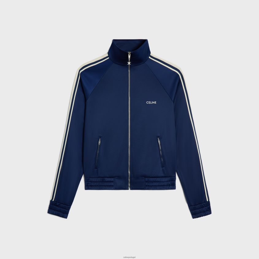 homens vestuário CELINE jaqueta de treino em jersey duplo vintage marinho/off white T204R1808