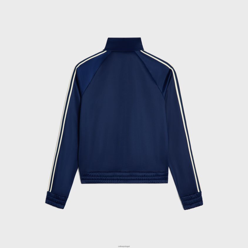 homens vestuário CELINE jaqueta de treino em jersey duplo vintage marinho/off white T204R1808