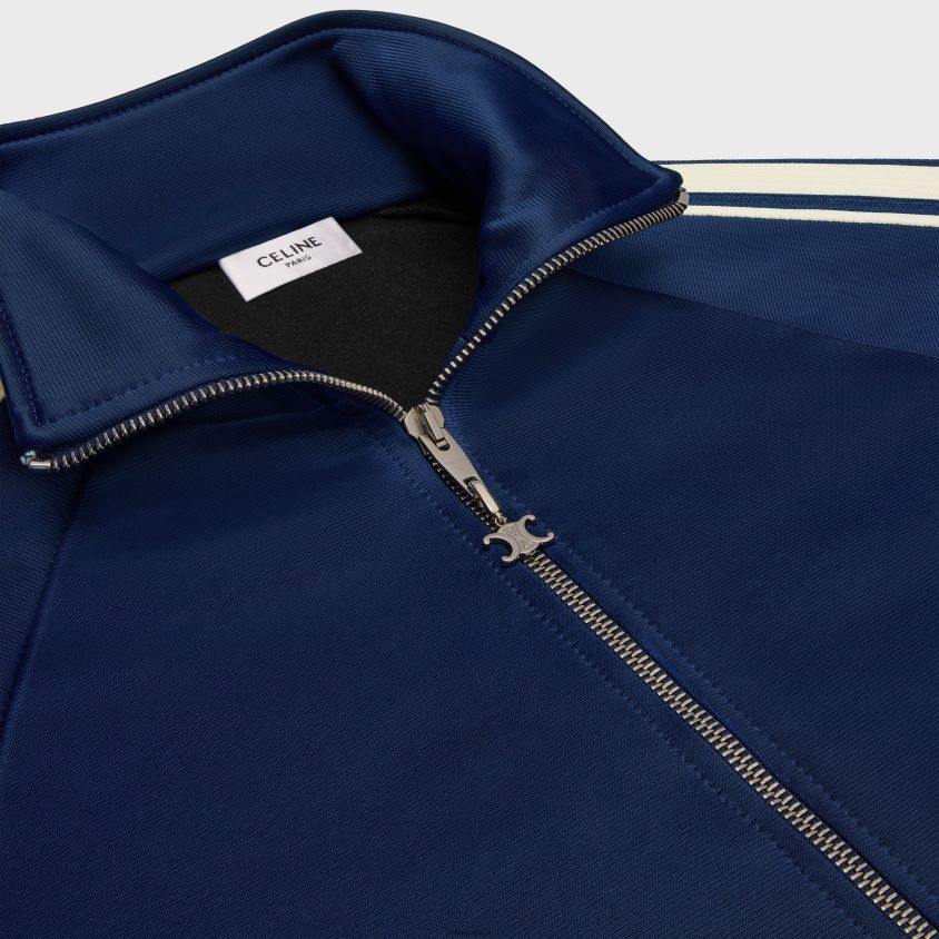 homens vestuário CELINE jaqueta de treino em jersey duplo vintage marinho/off white T204R1808