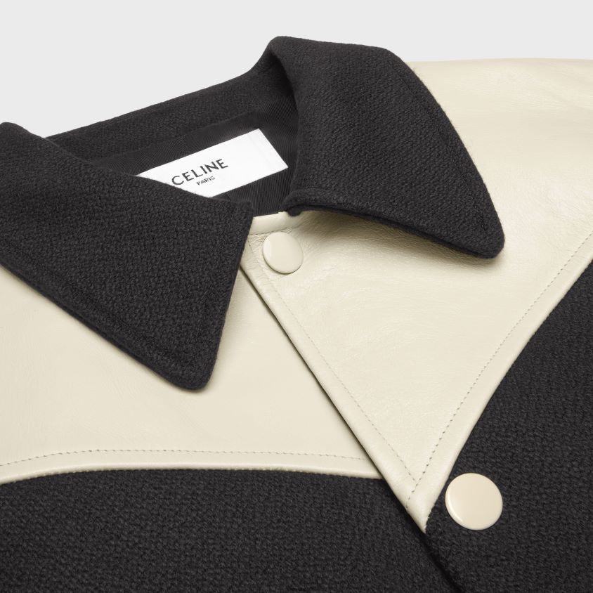 homens vestuário CELINE jaqueta jack teddy em lã blindada preto T204R1834