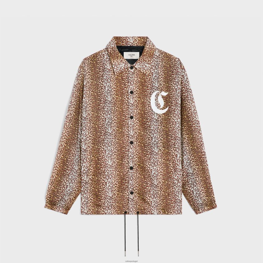 homens vestuário CELINE jaqueta longa em nylon leopardo T204R1852
